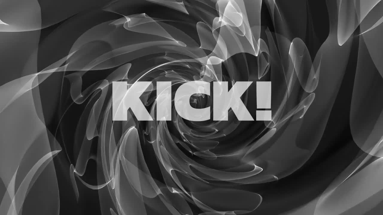 Animazione del testo 'Kick' su sfondo nero