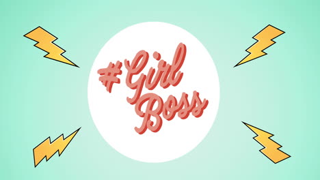 animation of girls boss text, over lightening