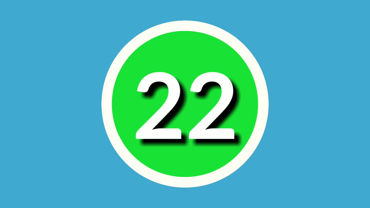 Number twenty two 22 sign symbol animation motion graphics on green sphere on blue background,4k cartoon video number for video elements
