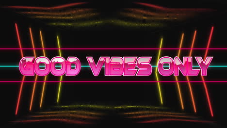 animation of good vibes only text between lines over arrows and abstract pattern in background