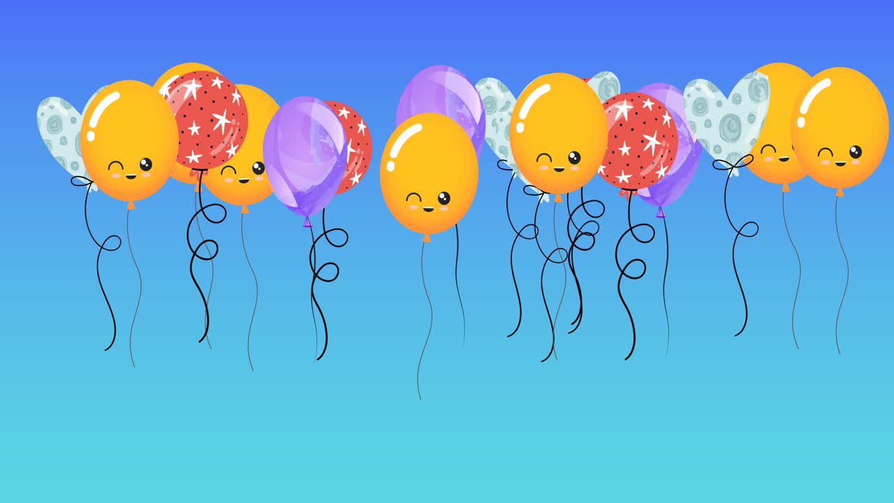 Animazione di palloncini colorati che rimbalzano su sfondo blu