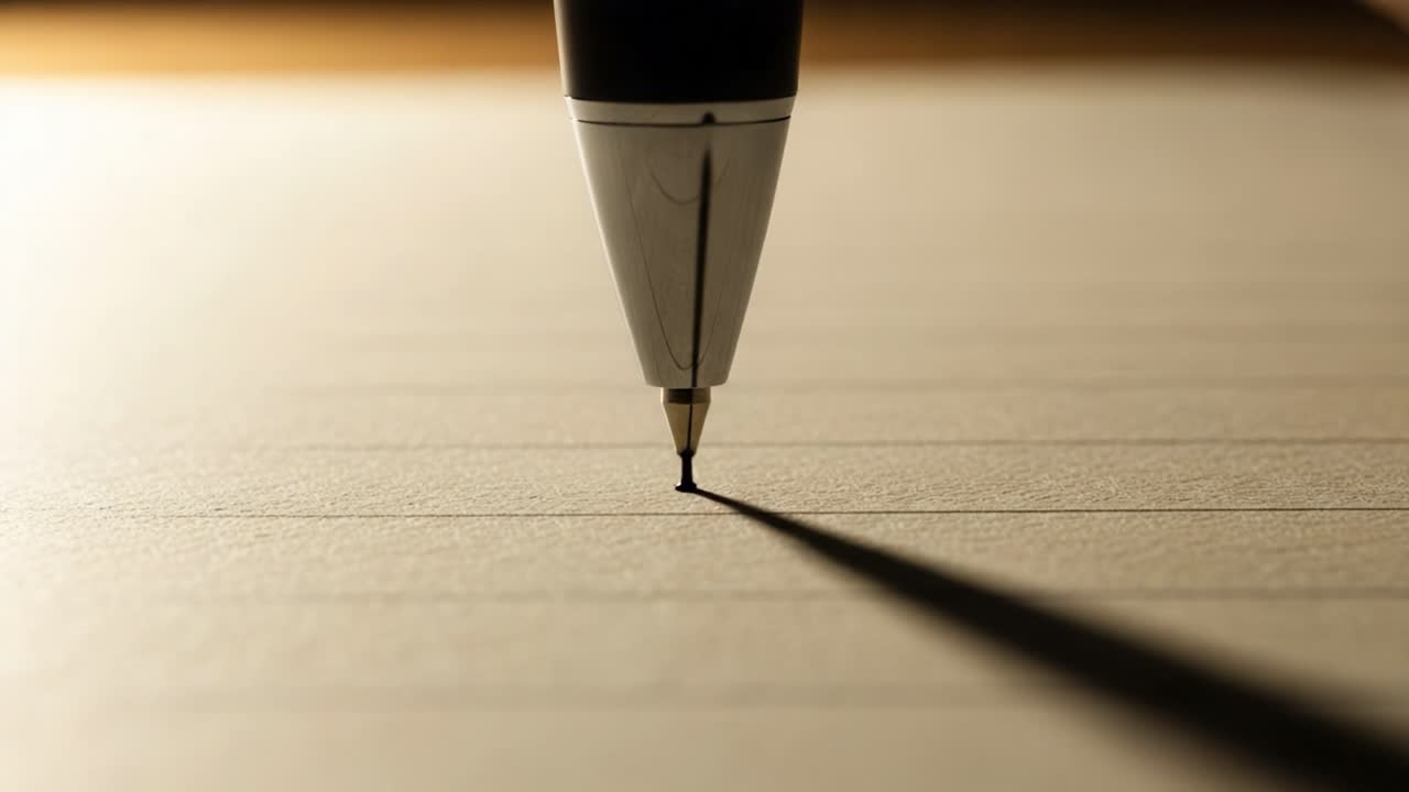 The Art of Writing: A Close-Up View of a Pen's Journey as It Transitions from Preparation to Marking Its First Line on Blank Paper