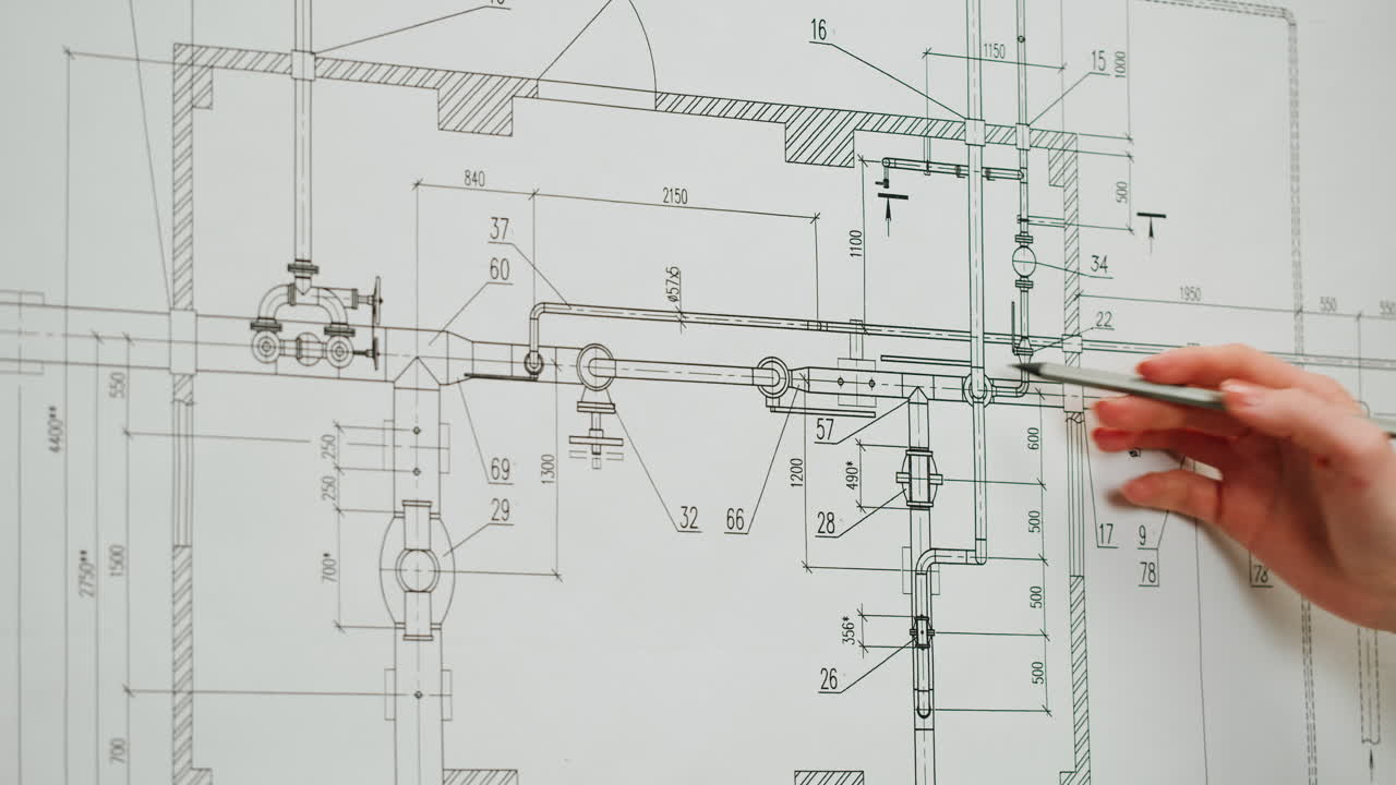 Person working on a technical blueprint