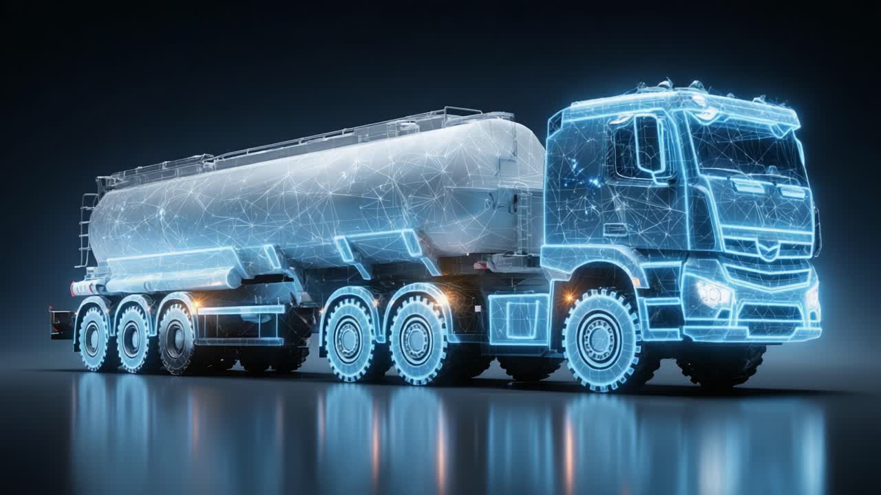 Futuristic Tanker Truck Showcasing Advanced Technology With A Digital Network Design Highlighting Its Innovative Capabilities and Modern Industry Impact