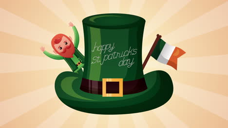 tarjeta animada del día de san patricio con el elfo y el sombrero