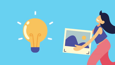 woman lifting picture with bulb social media animation