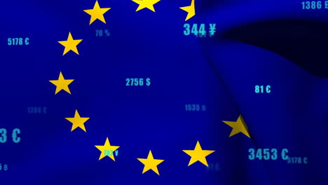 animación de la bandera de la ue sobre el procesamiento de datos