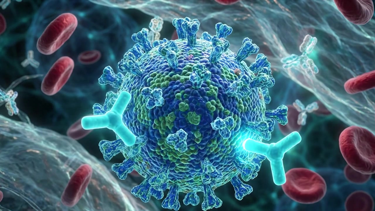 Mikroskopisk visning af blodceller og virus