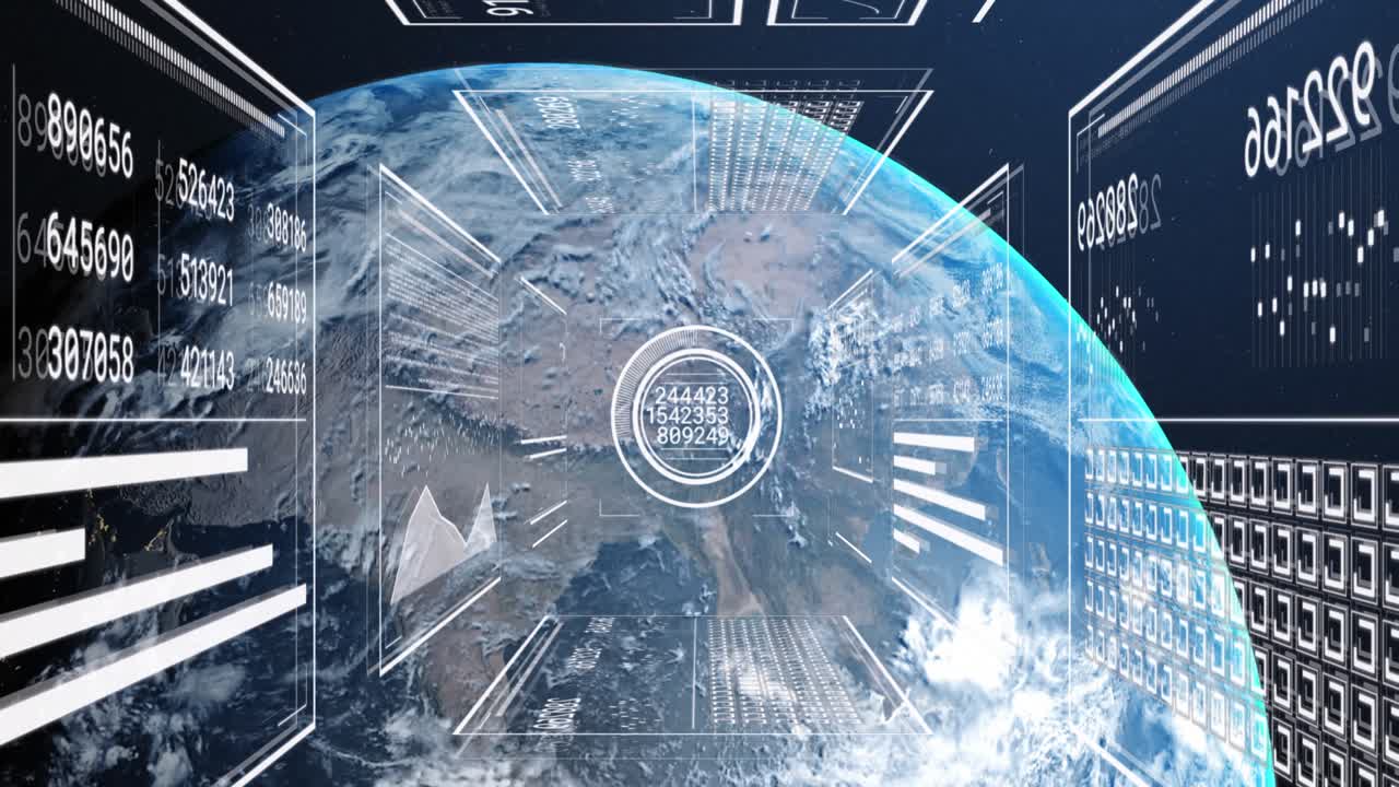 Animation of digital data processing over globe
