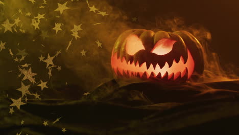 glowing jack-o''-lantern with stars animation over smoky background