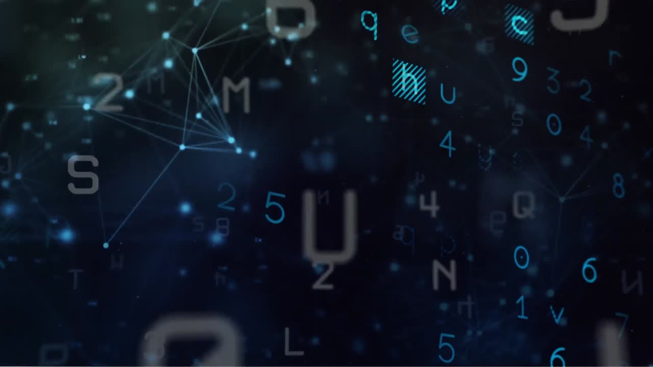 animación de la red de conexiones y procesamiento de datos sobre fondo negro