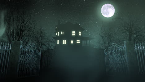 mystical horror background with the house and moon 3