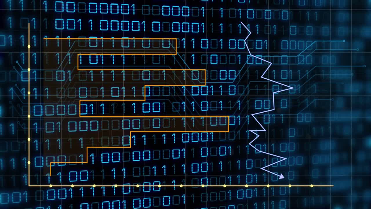 animación del procesamiento de datos sobre un fondo azul