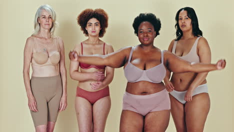 beauté, diversité et portrait de femmes avec des bras