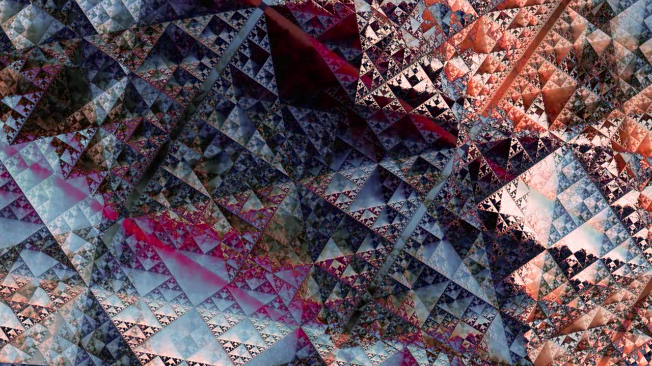 Evolving Geometric Fractal Background with Red and Blue Triangles