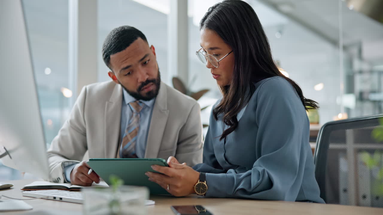 Business people, tablet and planning