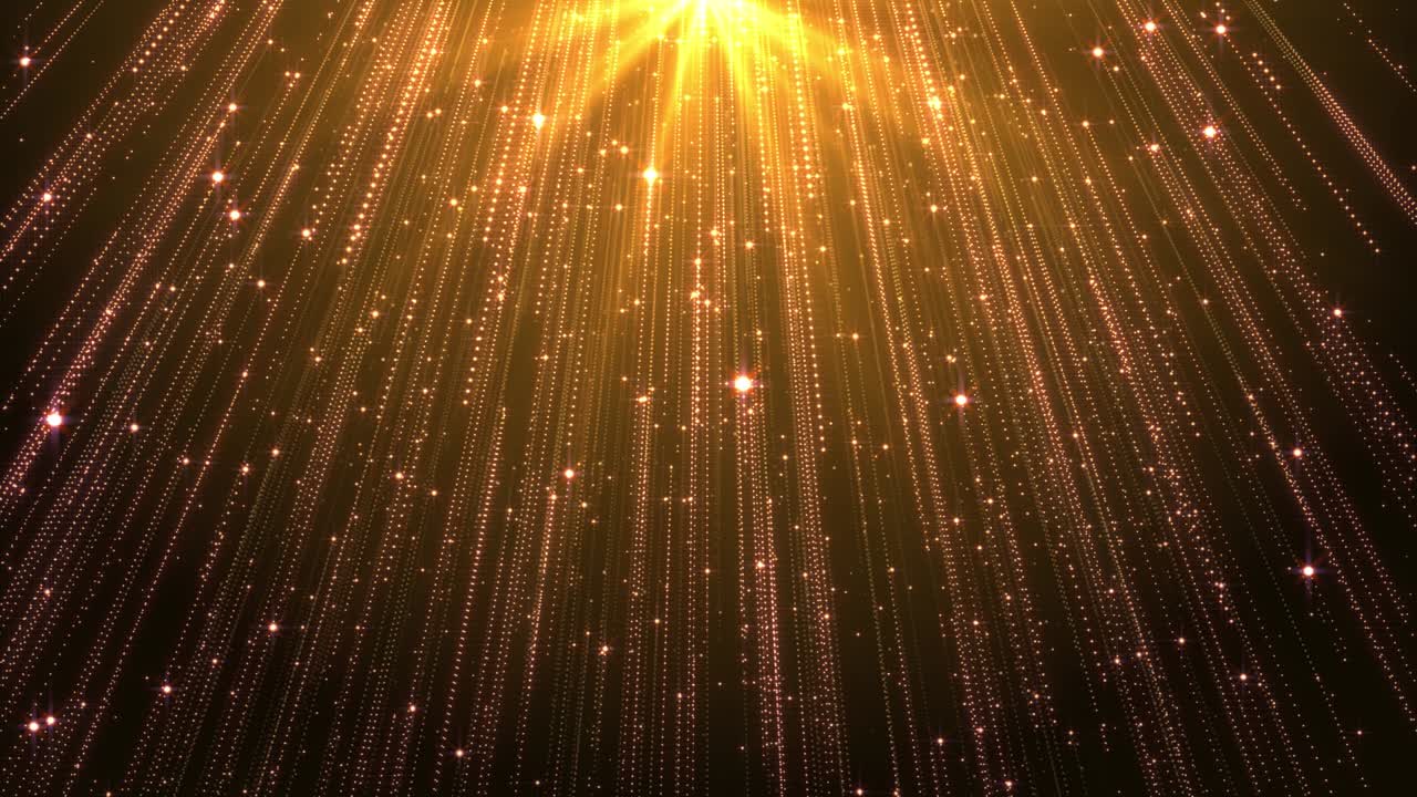 황금 입자 추상 루프 배경과 함께 반이는 축하 텍스처 마법의 불빛과 불꽃.