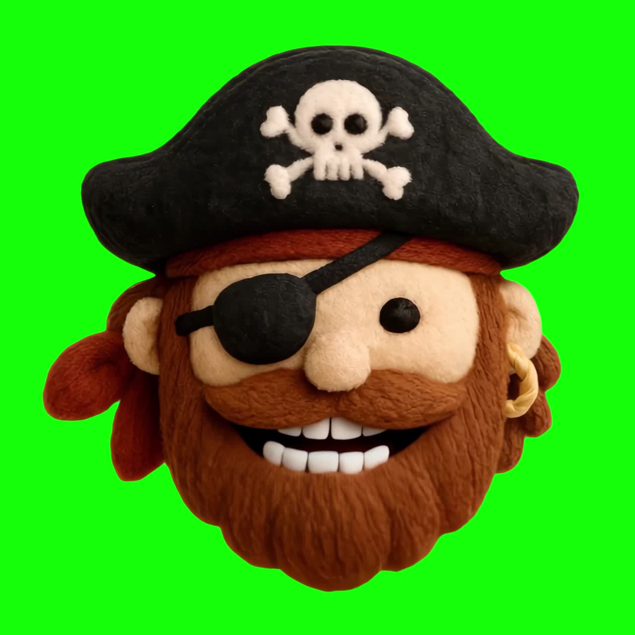 Animazione di personaggio pirata in argilla giocoso, video 4K trasparente, green screen