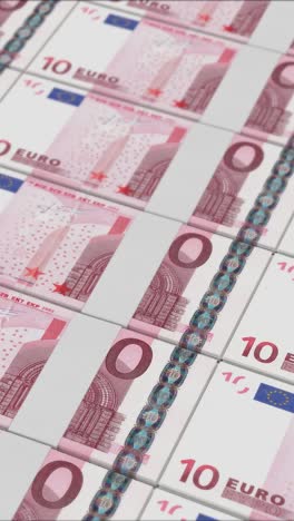vertical video of 10 euro banknotes printing by a money press