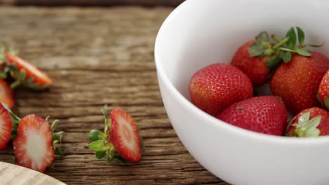 close-up of fresh strawberries in bowl