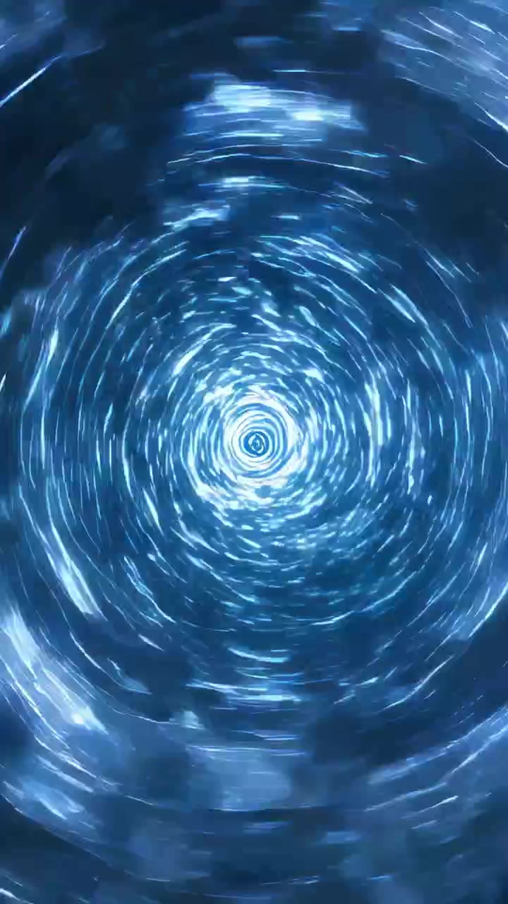 Vertical video: Spinning blue vortex center, rotating inside tunnel with light panels after launch