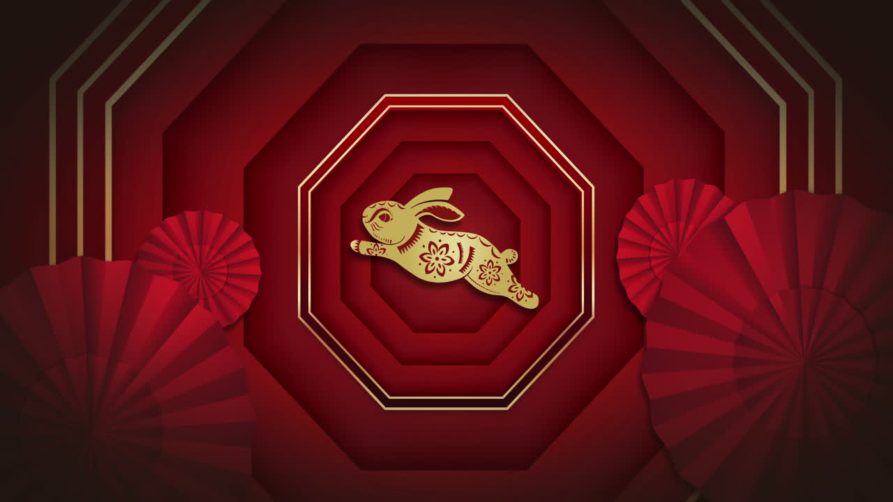 animation of rabbit and circles on red backrgound | freepik