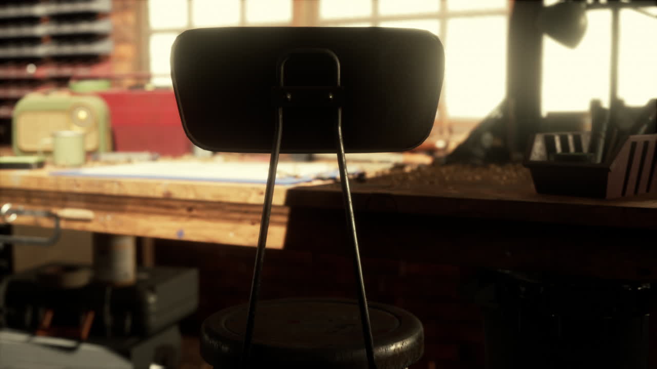 도구와 작업 벤치가 있는 빈티지 워크