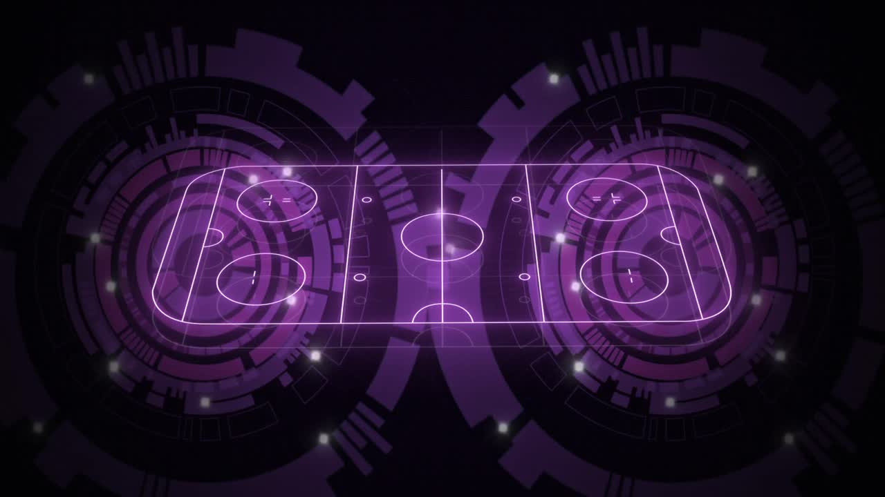 animación del campo de hockey sobre hielo púrpura a través de escaneos