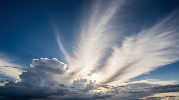 Majestic Skies: A Captivating Display of Dramatic Clouds and Vibrant Colors at Sunset, Showcasing the Beauty of Nature's Artistic Masterpiece