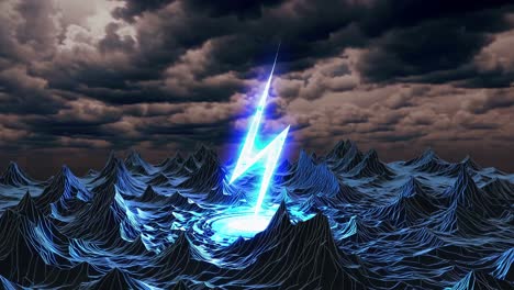 lightning striking a digital mountain landscape