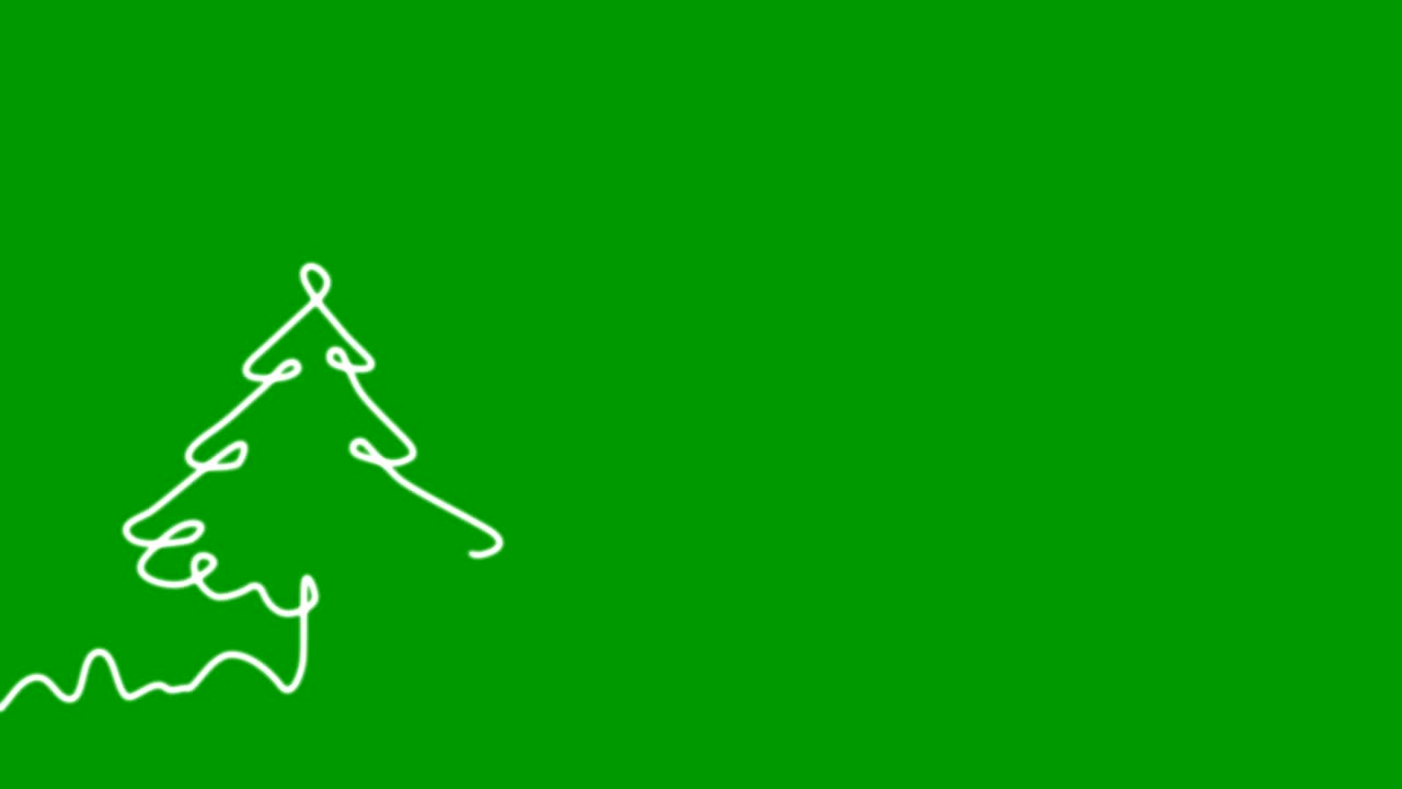 Christmas trees single line drawing with green screen background