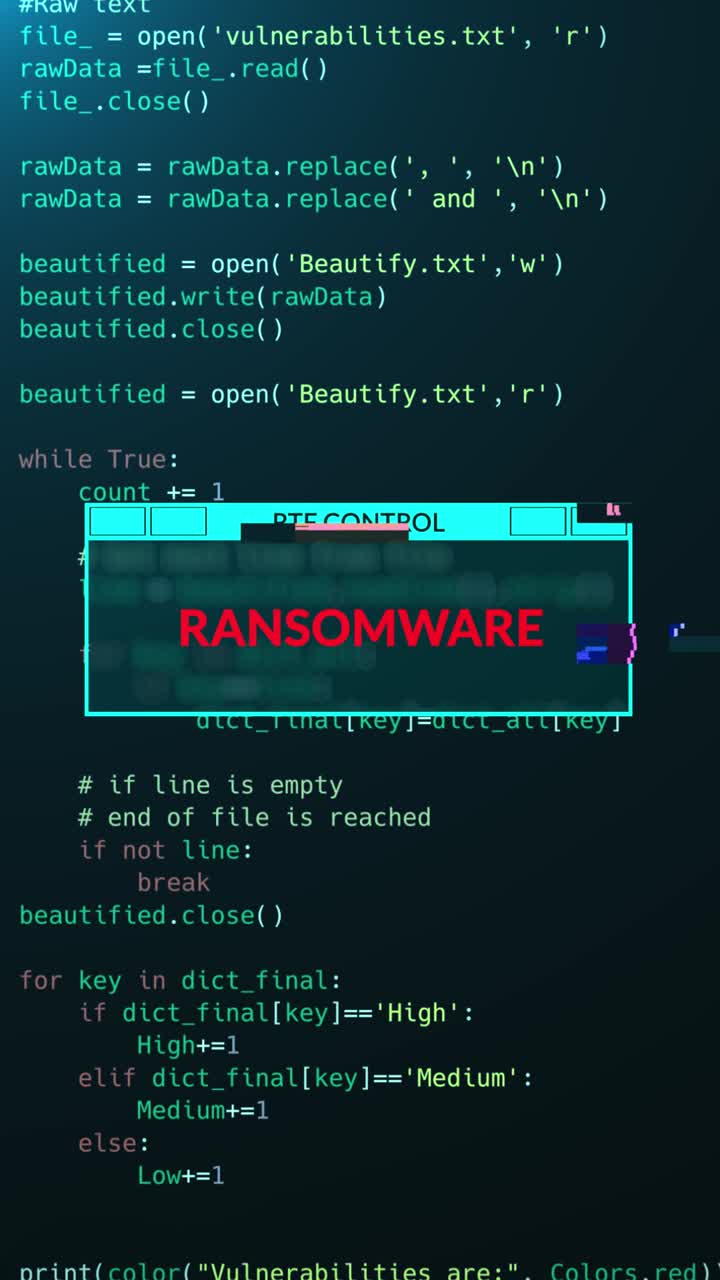 Ransomware-advarsels-popup over programmeringskode