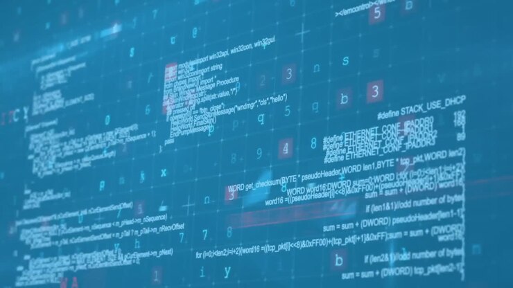 Animation of data processing over blue background