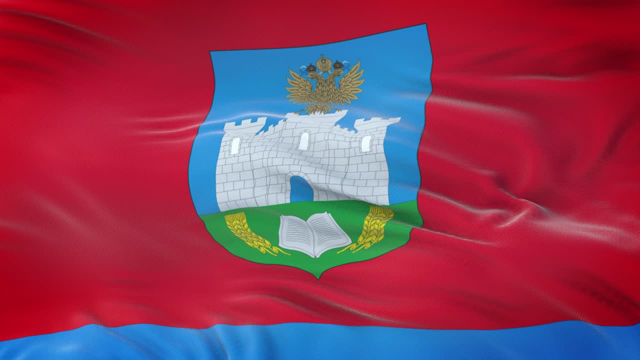 Oryol oblast (Federal subject of Russia) flag waving in the wind with highly detailed fabric texture. Seamless loop