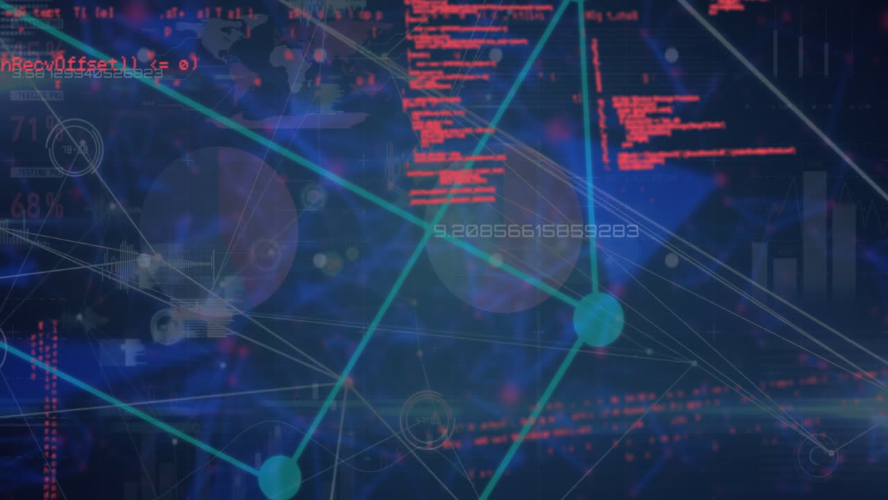 animación del globo con red de conexiones y procesamiento de datos