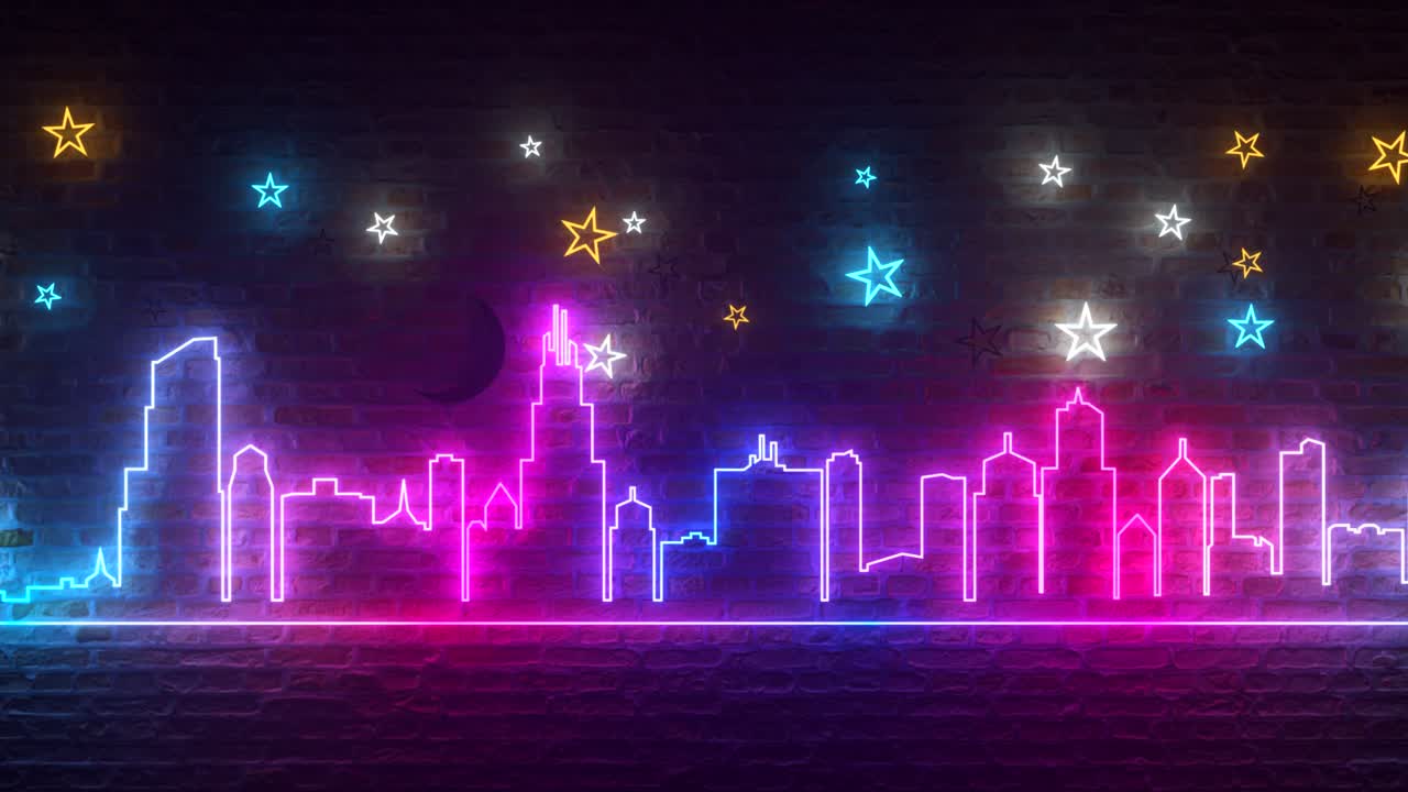 밤에 네온 도시 스카이라인