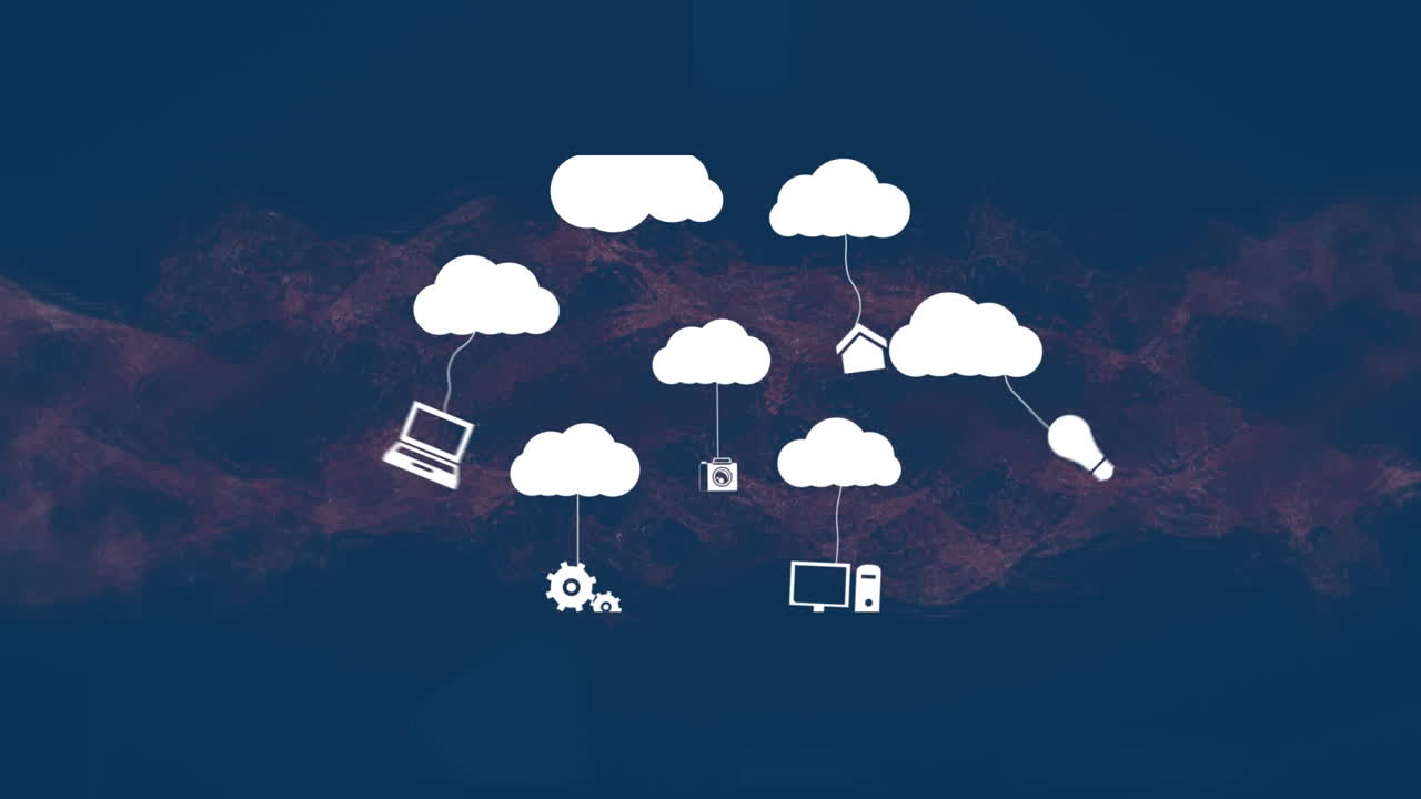 анимация облаков с иконками над графиком и цепью днк