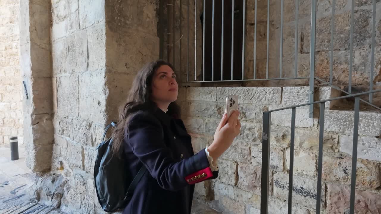Traveler Capturing Memories at Zion Gate, Jerusalem. Slow motion.