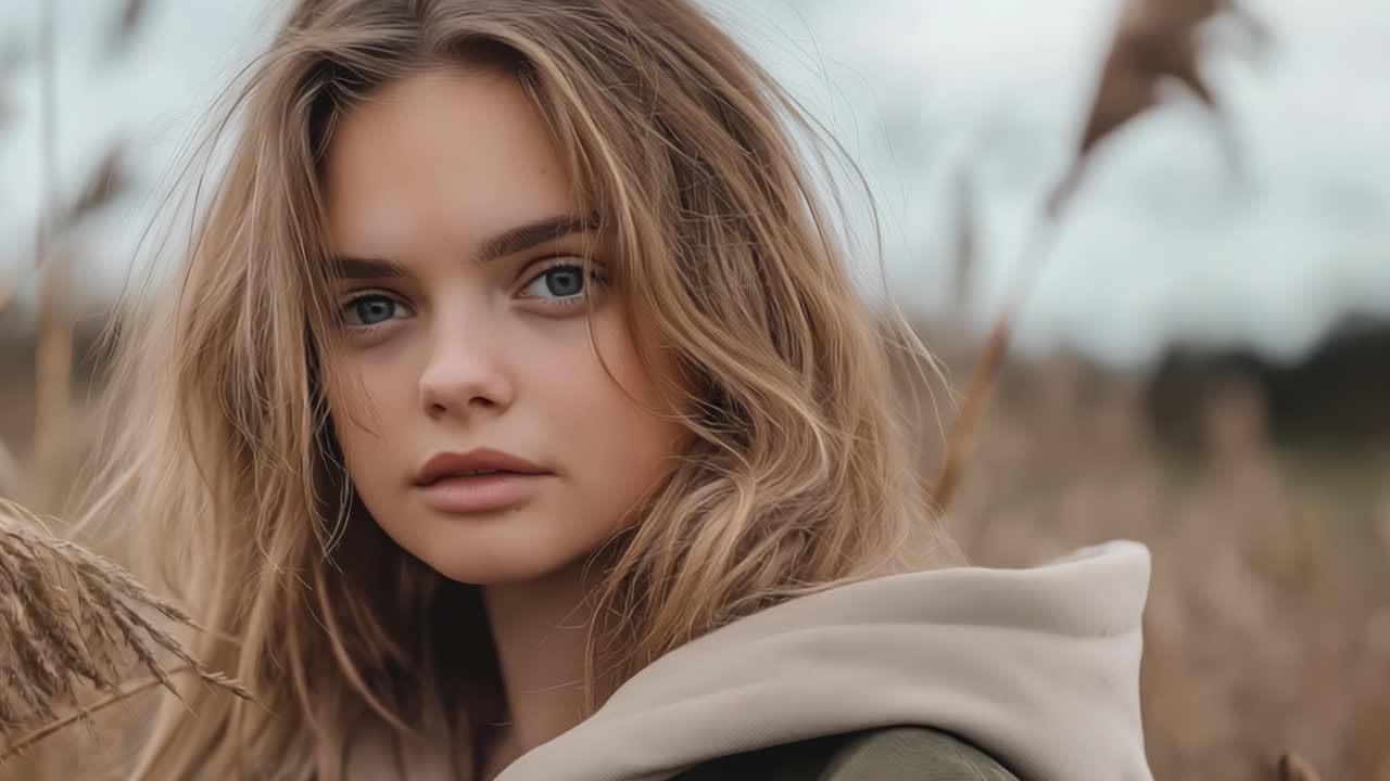 Girl meditating in a grassy field with eyes closed enjoying the open sky creating a serene atmosphere