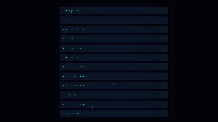 Digital Server Rack Interface with Pulsing Data Indicators