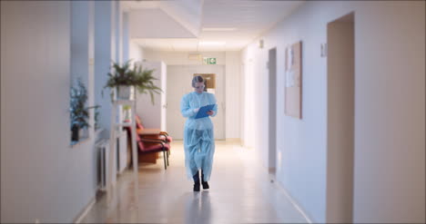 scientist going corridor at clinic