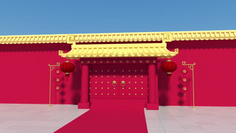 chinese palace walls, red walls and golden tiles, 3d rendering.translation: 'blessing'.