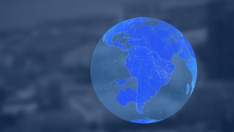 Animation-of-globe-over-blurred-background