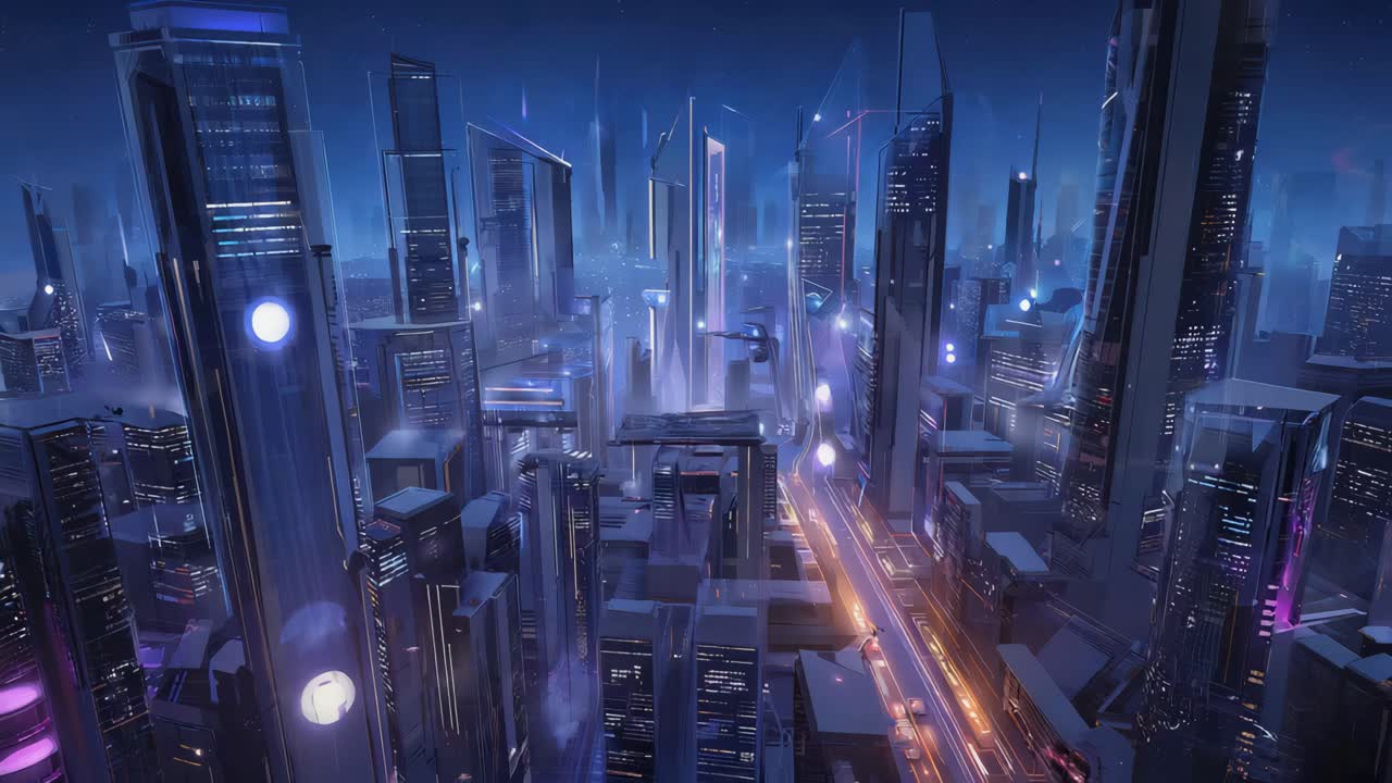 Paisaje urbano futurista por la noche