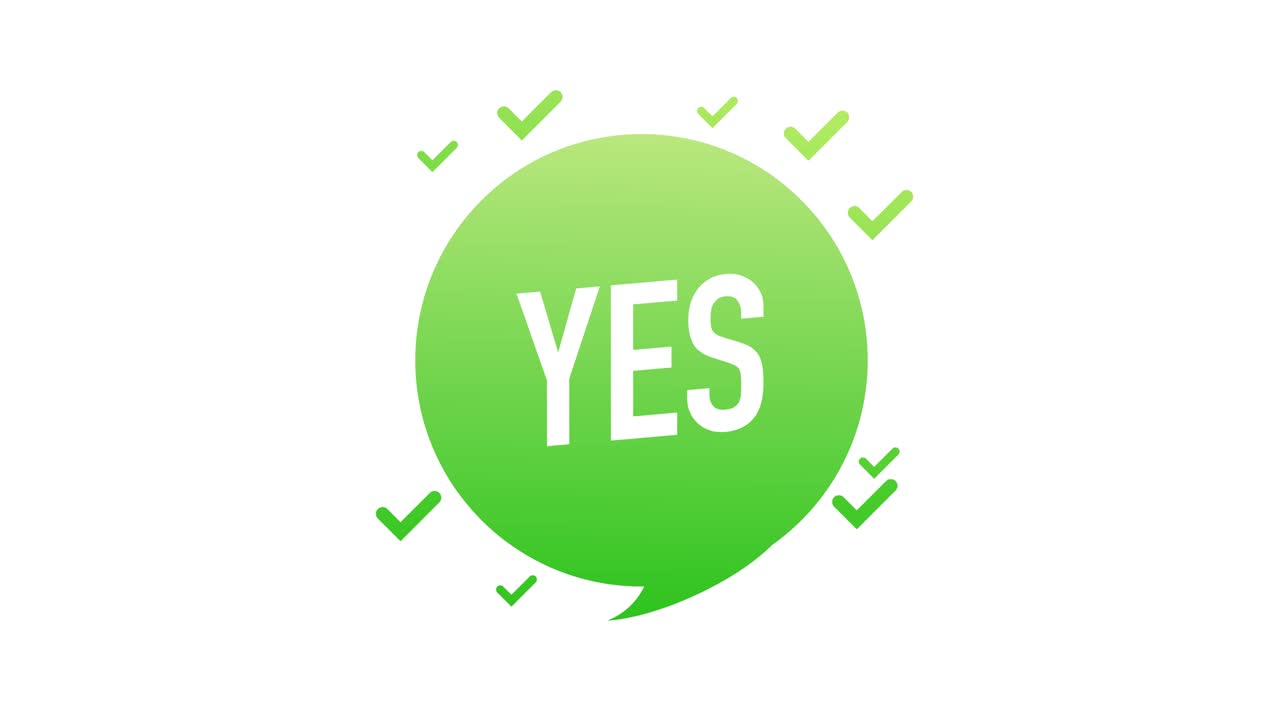 Yes doodle green and red illustration on white background. Motion graphics.