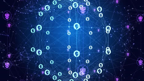 animation of people and robot icons connecting with lines and forming globe
