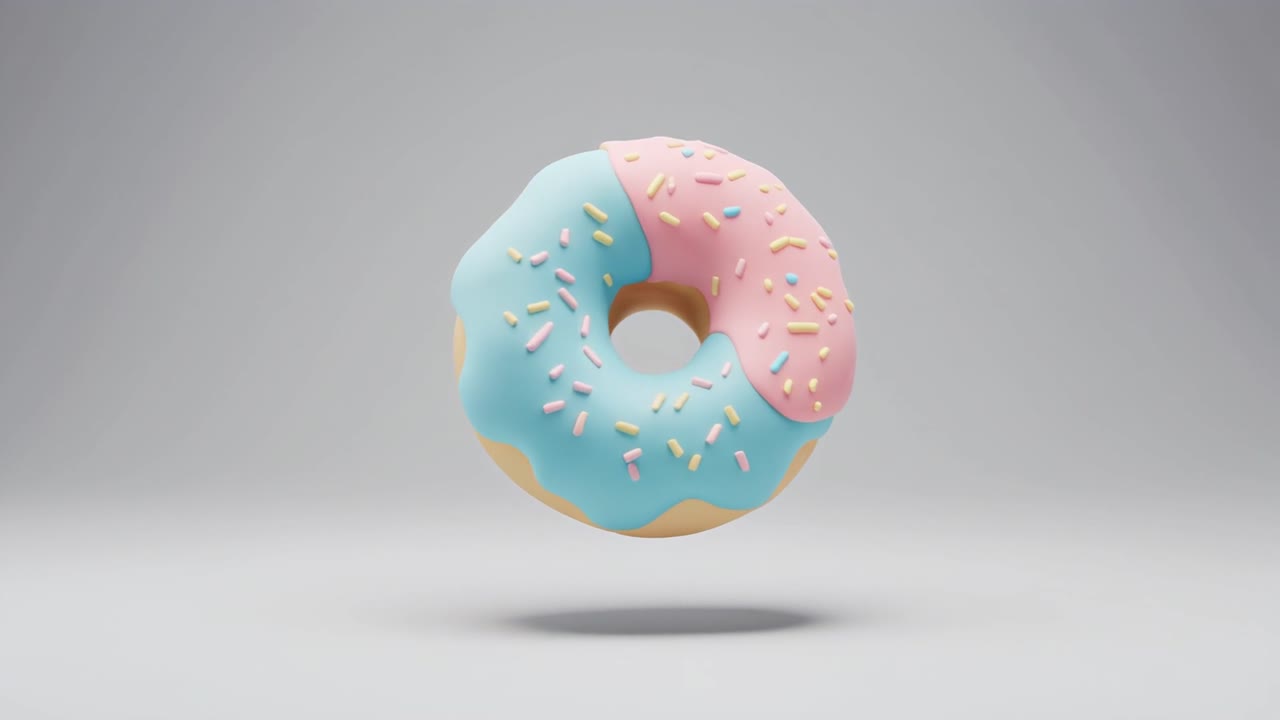 3D-animerad munk med färgglatt strössel som roterar