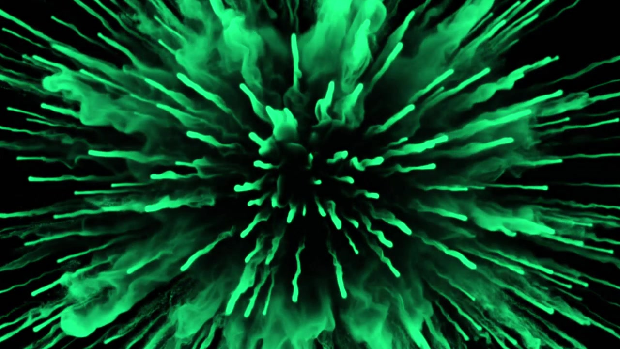 Abstract Green Particle Explosion on Black Background