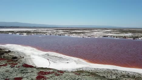 estanque de evaporación de sal con agua rosa