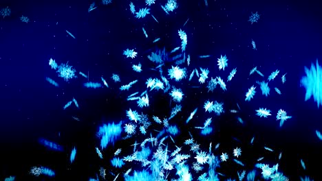 snowflakes falling on blue background, loop glitter animation,